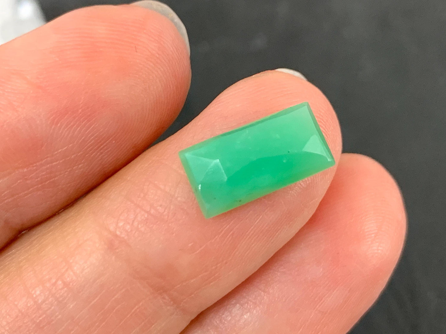 Faceted Chrysoprase Cabochon 6x12mm - Natural Green Faceted Stone Rectangle Cut Gem