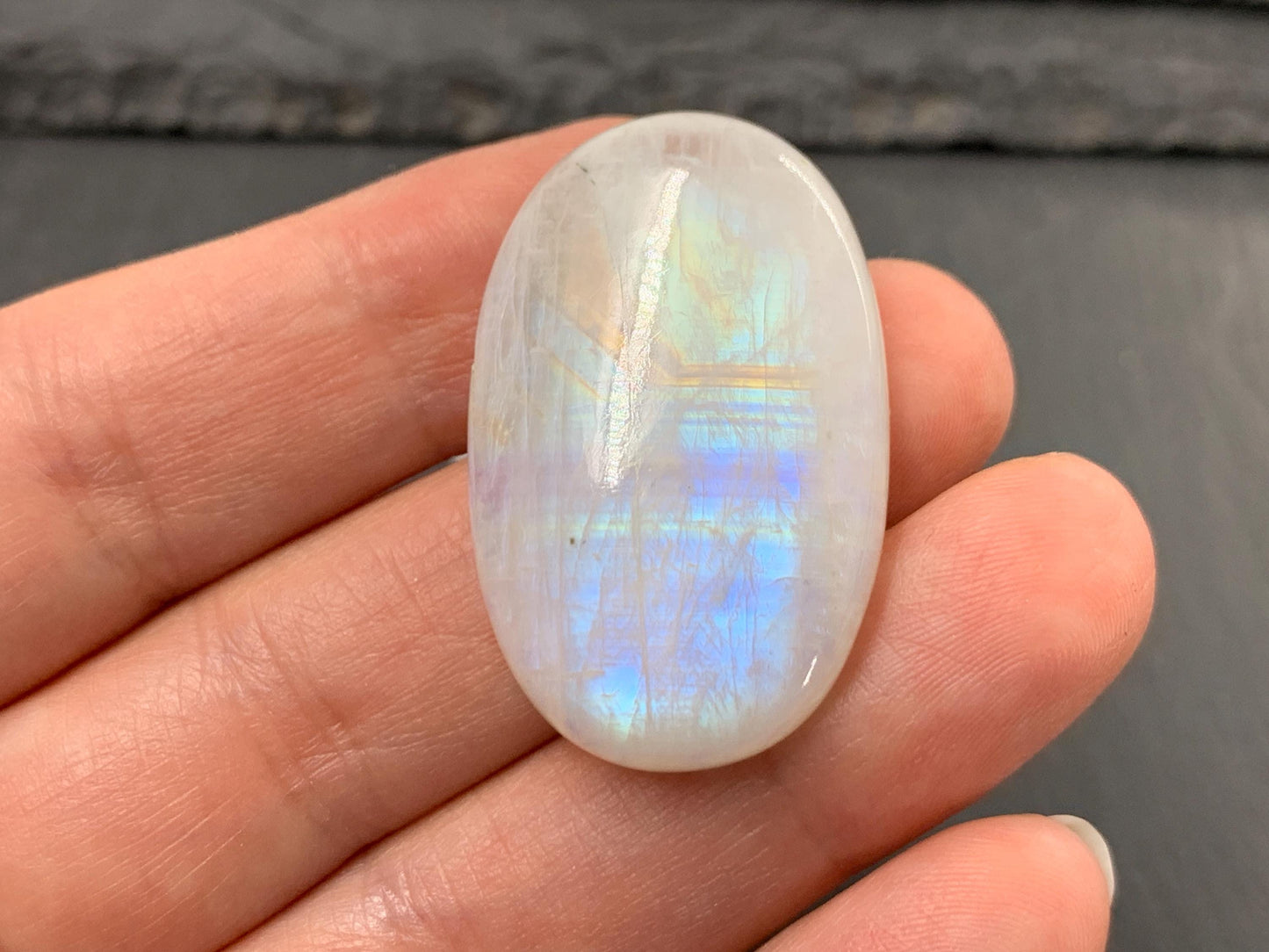 Rainbow Moonstone 35x22x7mm cabochon. Second quality cabochon