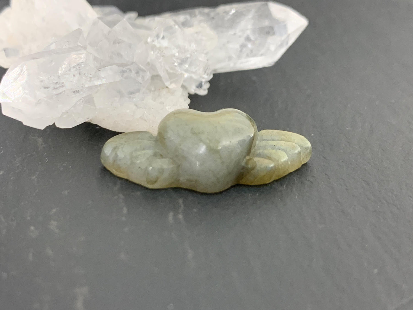 Labradorite Heart with Wings 25x10mm, Hand Carved Gemstone