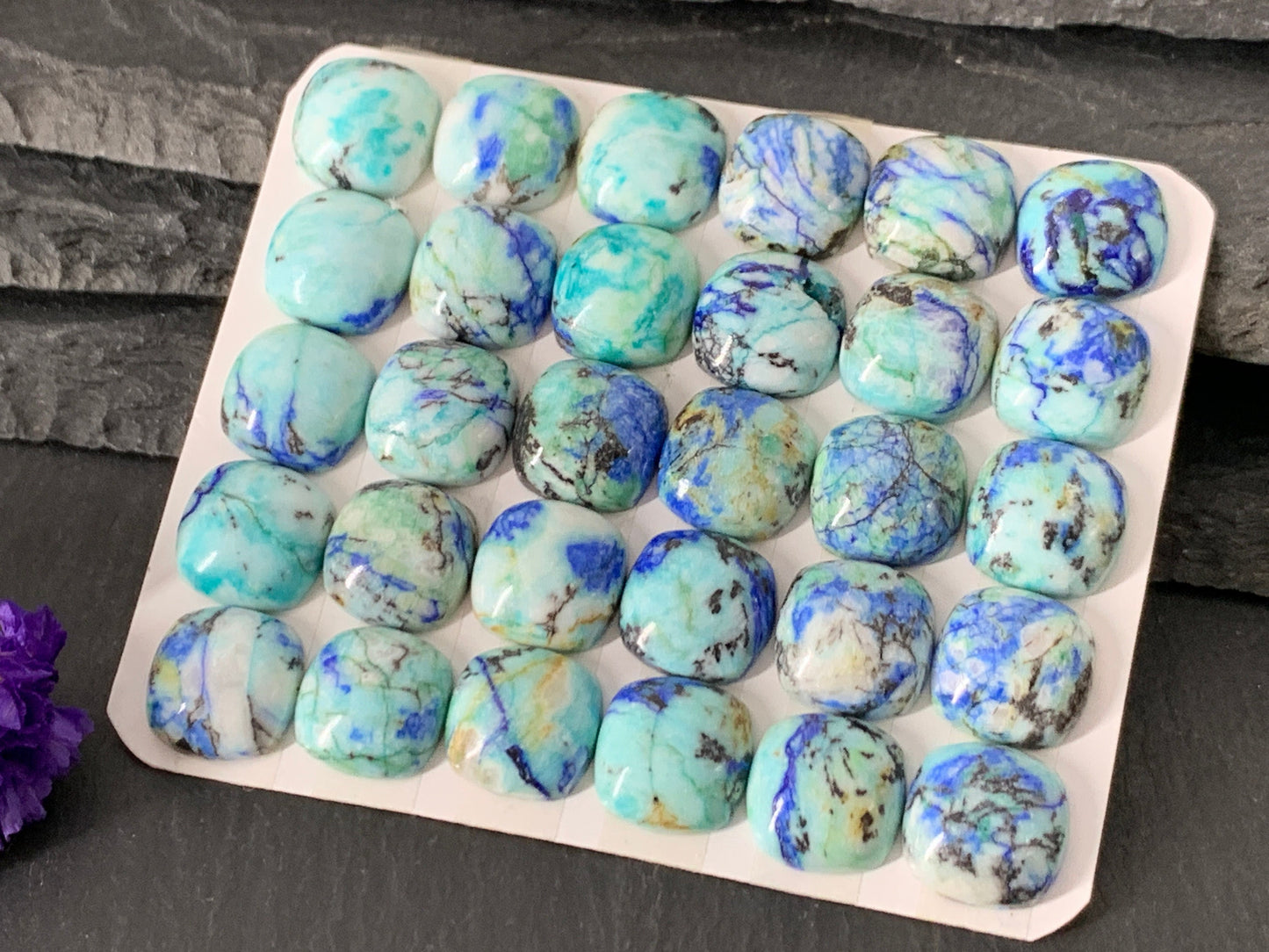 Azurite square 12mm cabochon - Calibrated cabochons