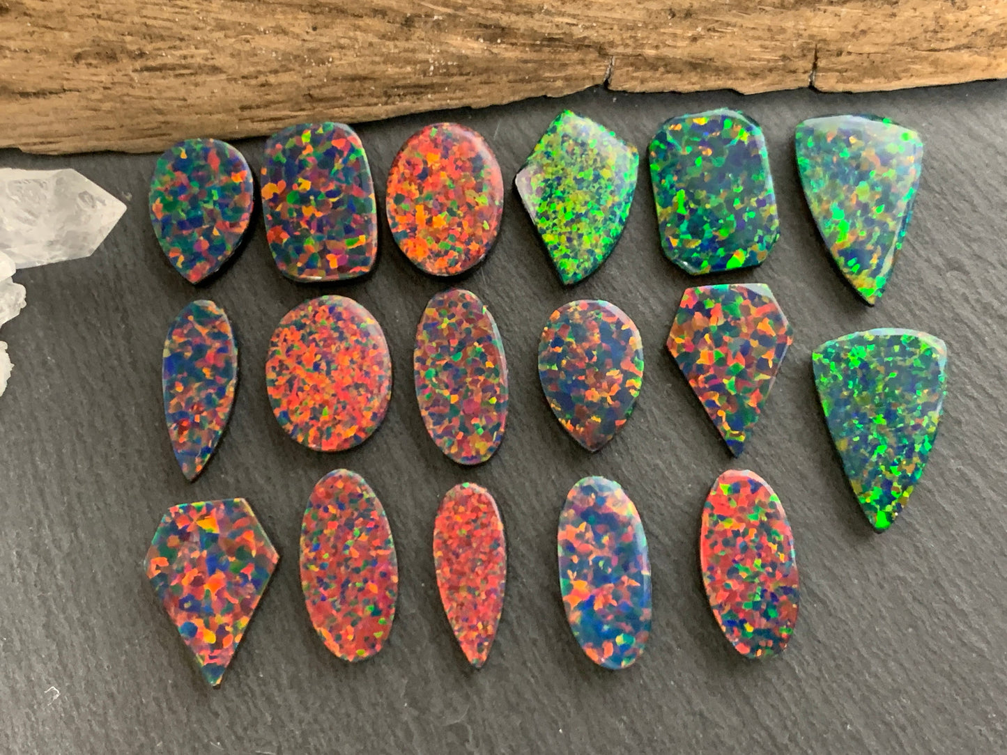 Aurora Opal 16-21mm long pear, oval cabochon - Doublet cabochons