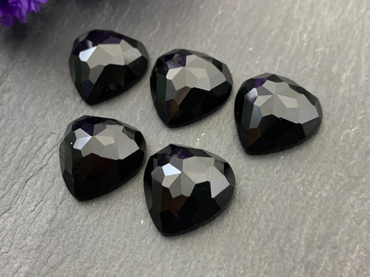 Faceted Black Agate Heart 15mm Cabochon
