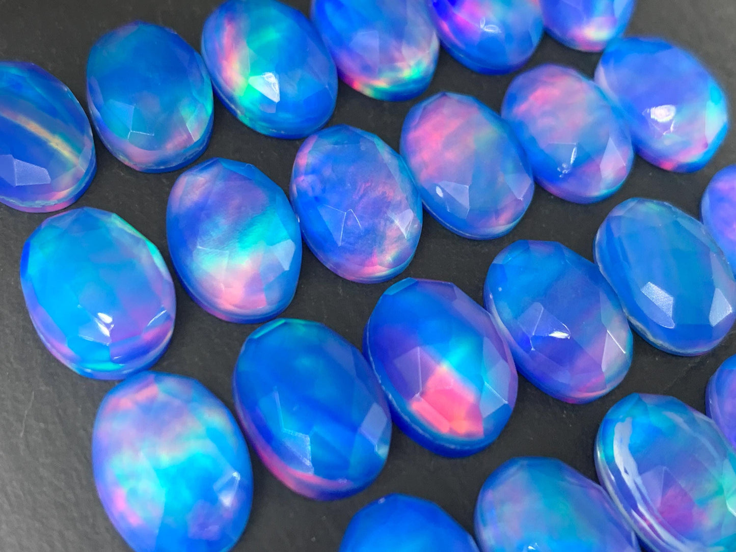 Faceted Aurora Opal oval 10x14mm cabochons - Doublet cabochons