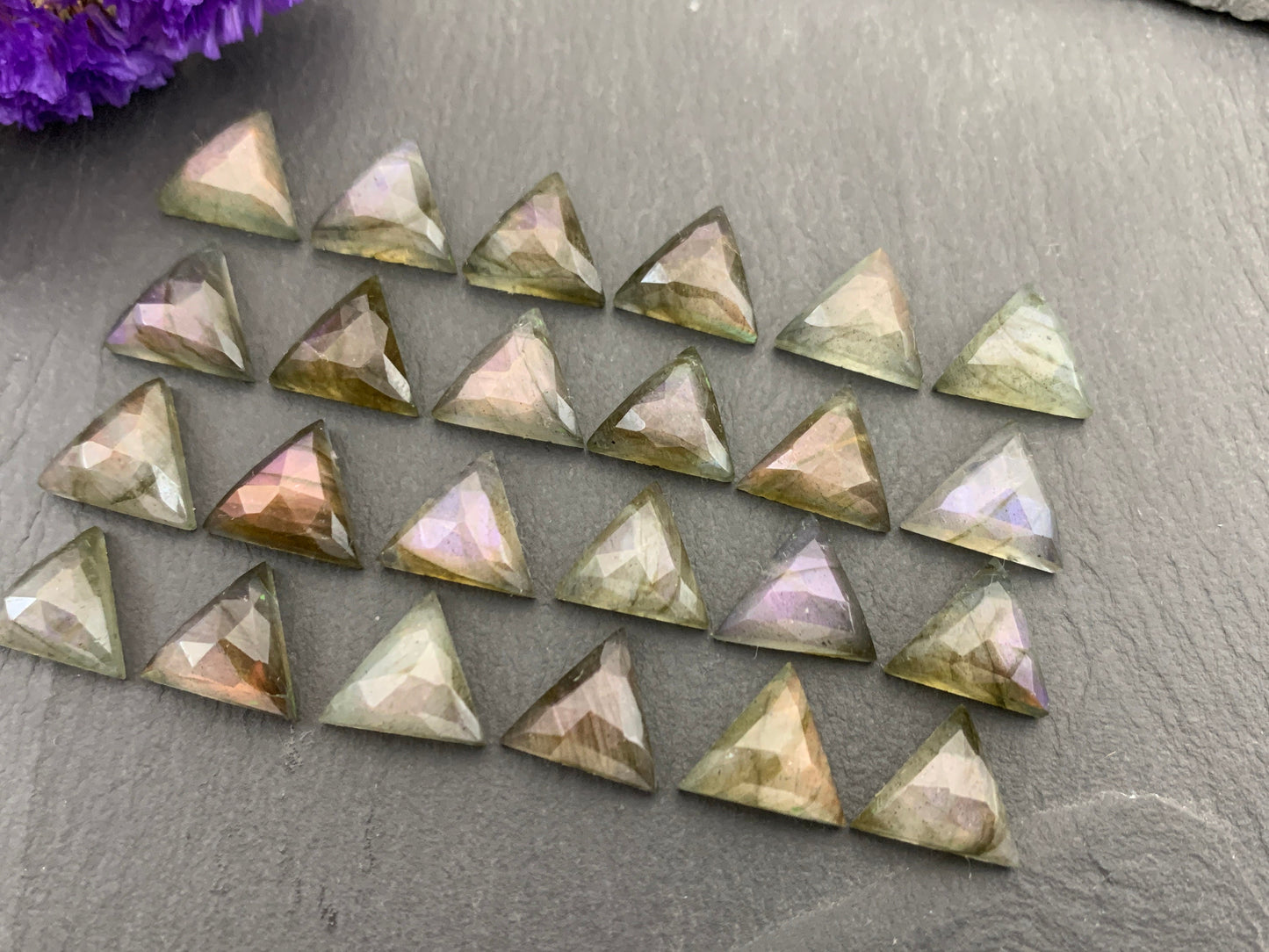 Faceted Labradorite triangle 10mm cabochon