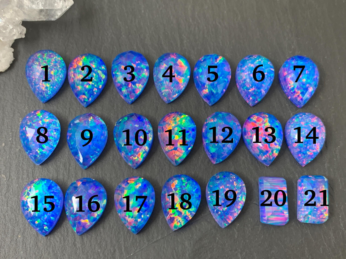 Faceted Aurora Opal Pear 10x14mm, rectangle 7x12mm doublet cabochons - Doublet cabochons