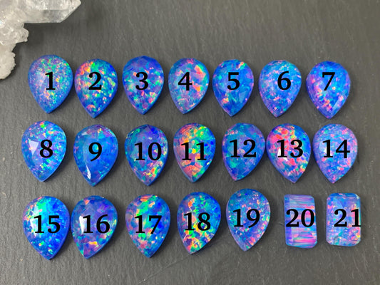 Faceted Aurora Opal Pear 10x14mm, rectangle 7x12mm doublet cabochons - Doublet cabochons
