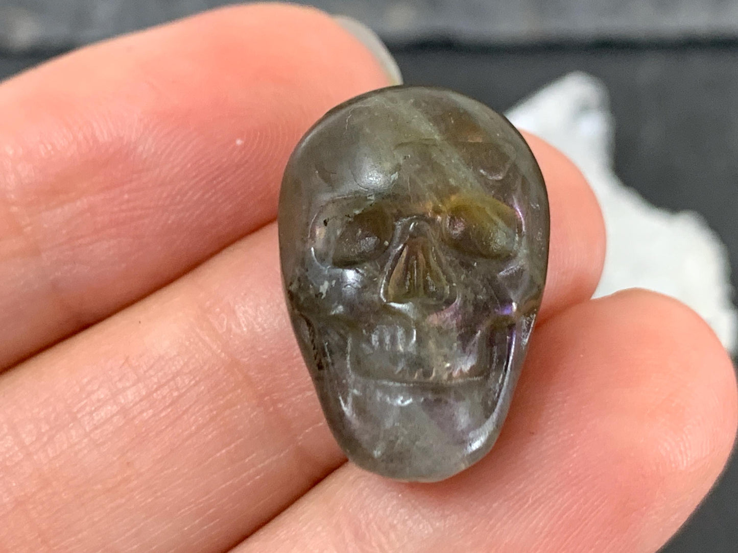 Labradorite Skull Cabochon 15x21mm - Natural Green Flat Back Gemstone