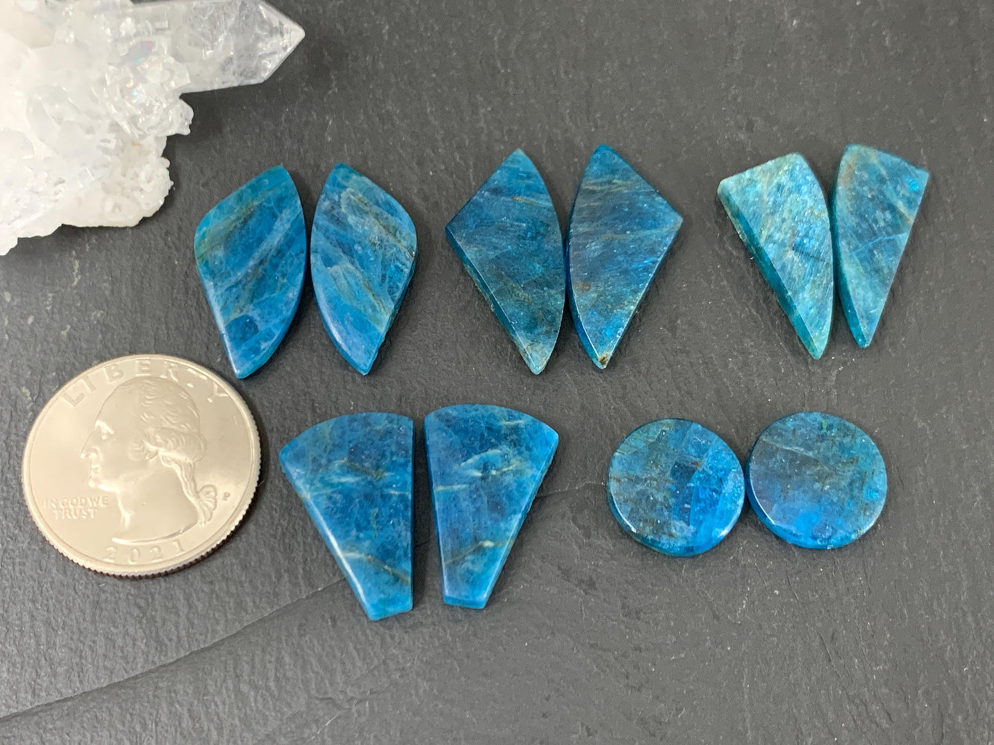 Apatite round, free form 14-27mm long cabochon - Buy by pair