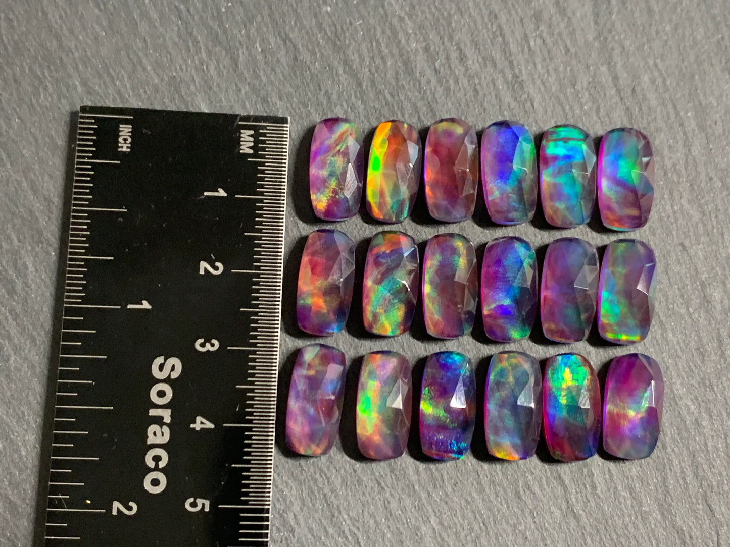 Faceted Aurora Opal 7x14mm cabochon - Doublet cabochon