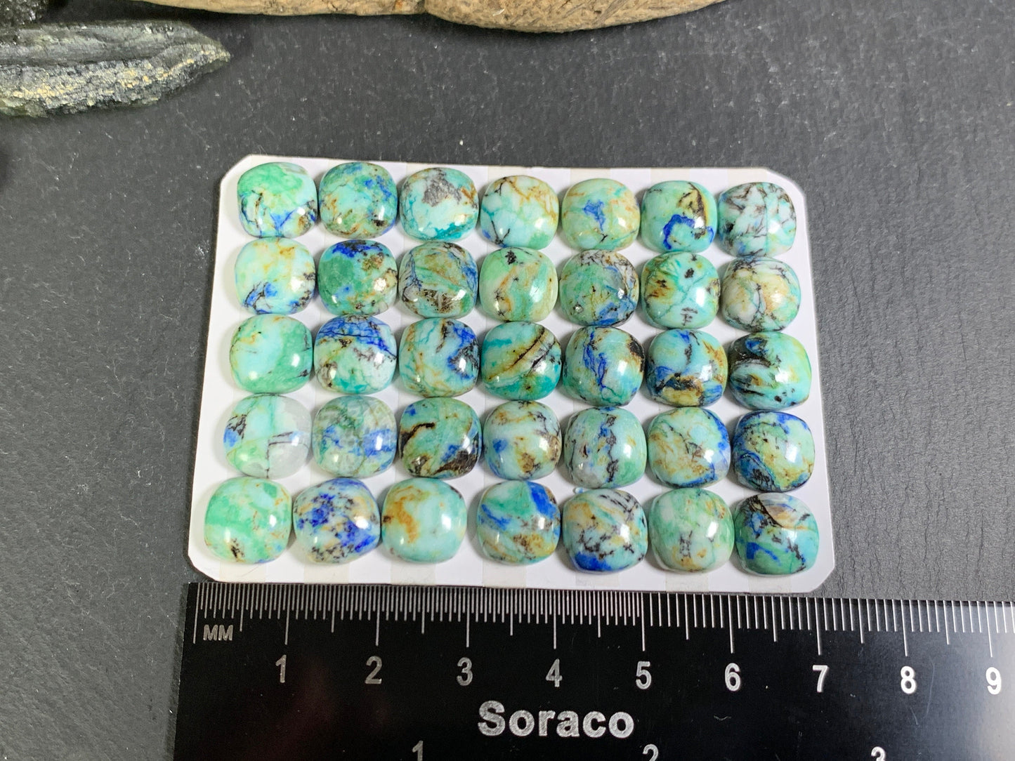Azurite square cushion 10mm cabochon - Calibrated cabochons