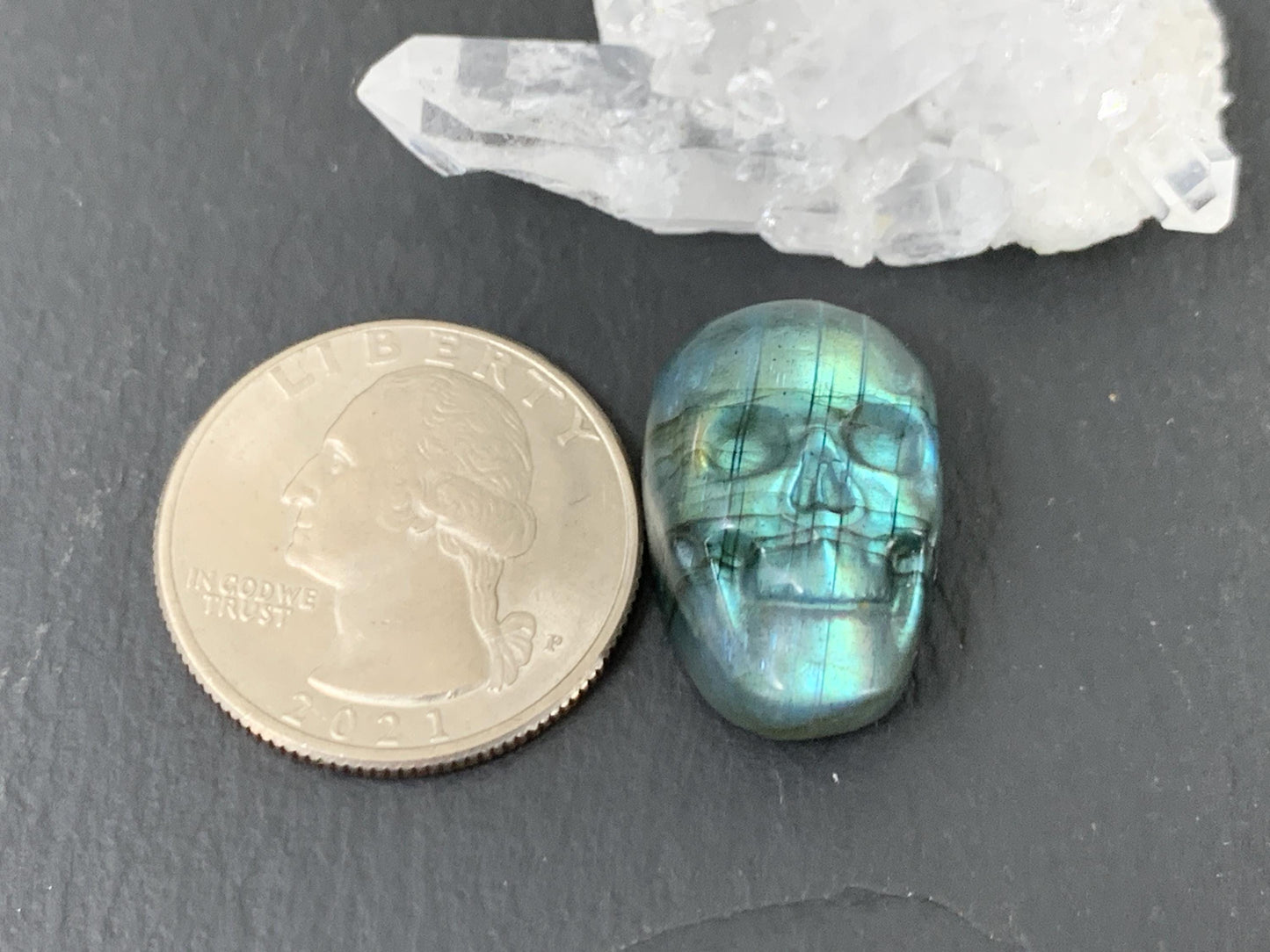 Labradorite Skull Cabochon 15x21mm - Natural Green Stone Flat Back Carving