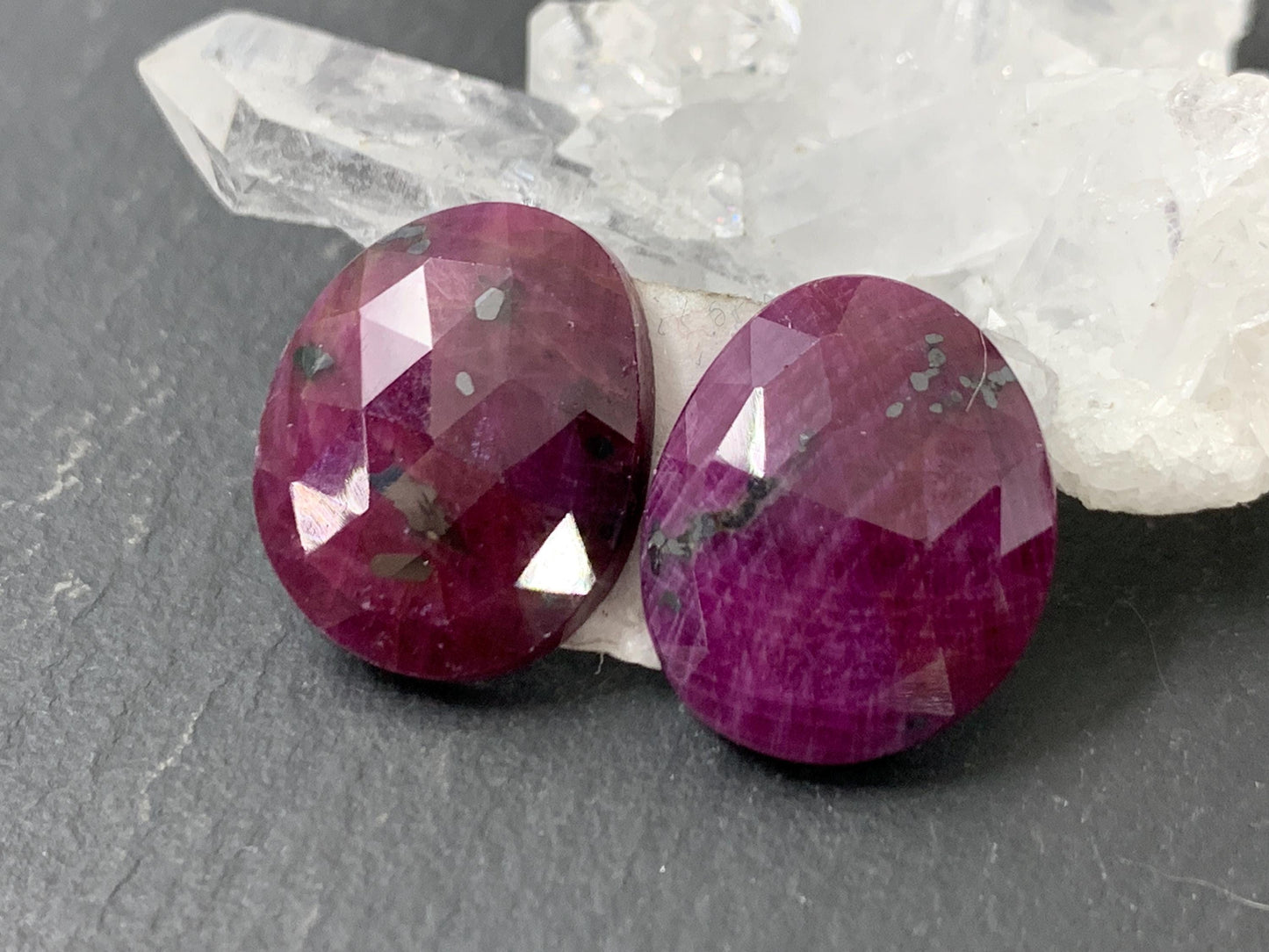 Faceted Ruby pair 12x15x4.5mm cabochon