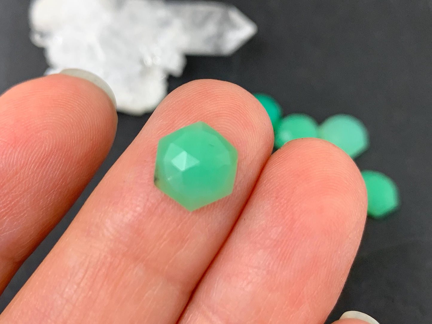Faceted Chrysoprase hexagon 8mm cabochon