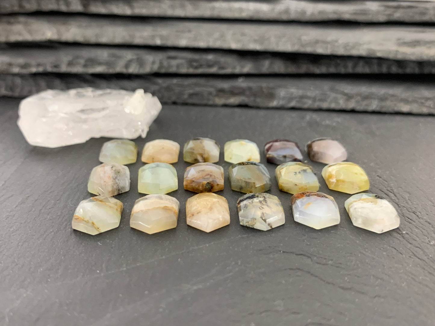 Faceted Peruvian Opal Long hexagon 10x14mm cabochon