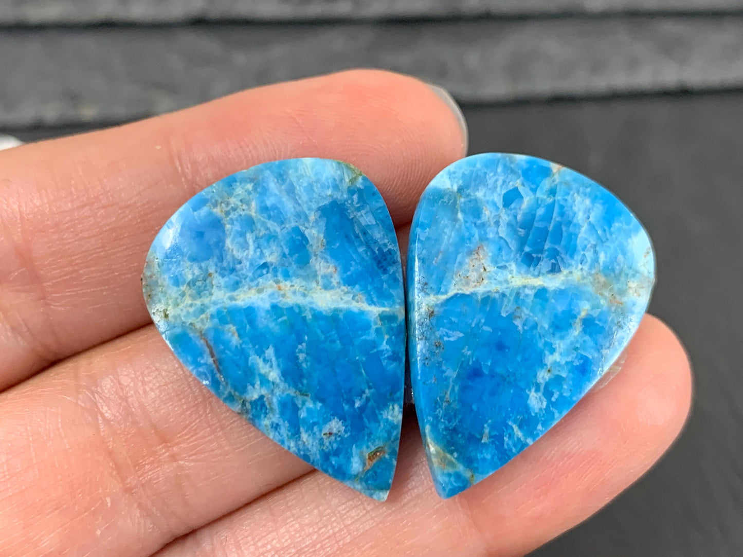 Apatite pear, free form 25-34mm long cabochon - Buy by pair