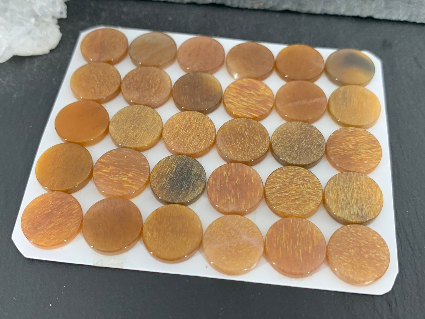 Flat Gold Sunstone round 12mm cabochon - calibrated cabochons