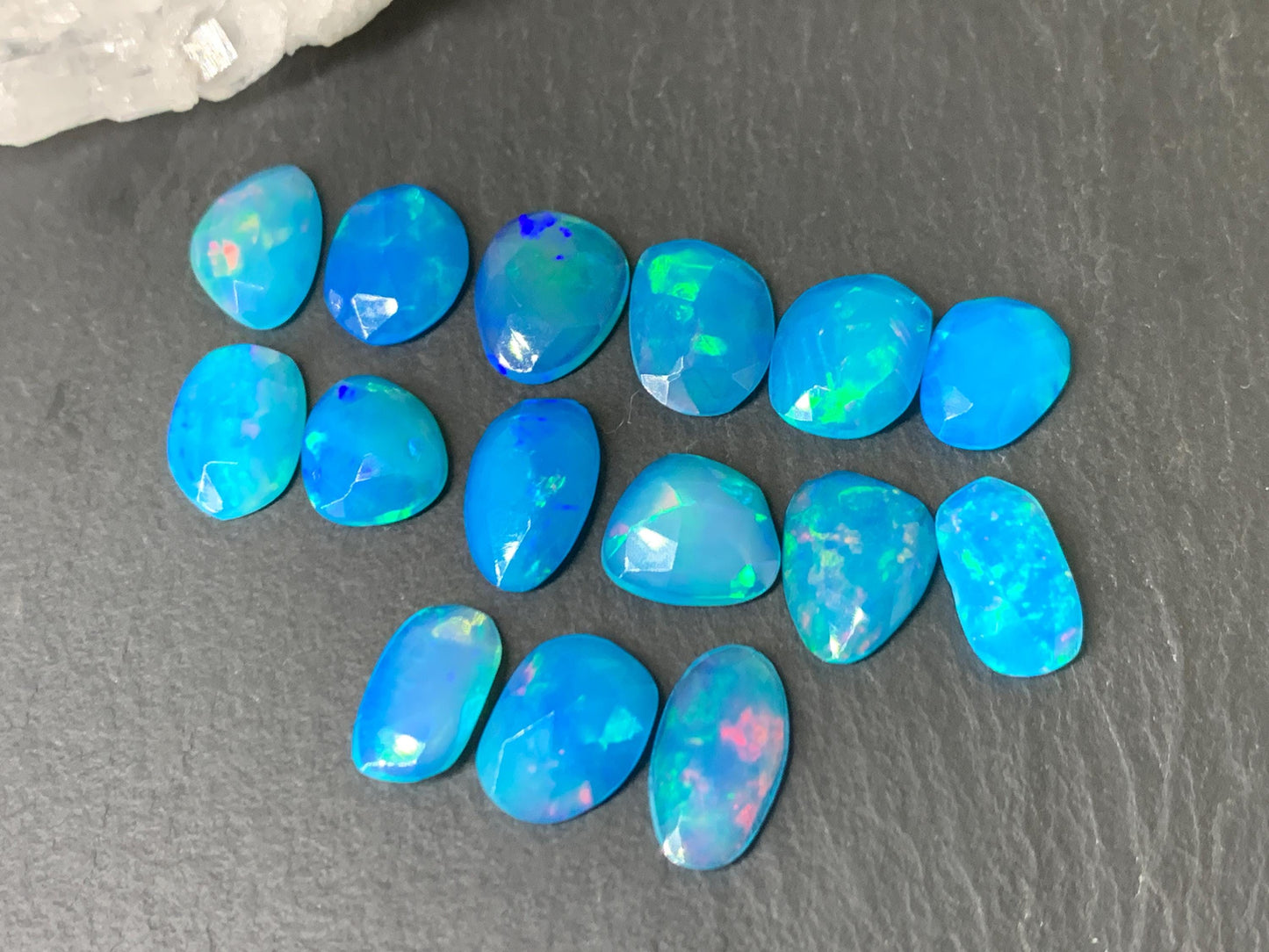 Faceted Blue Ethiopian Opal 9-12mm long cabochon