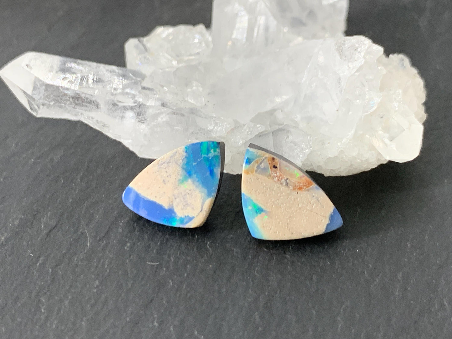 Australian Opal doublet 9x9x3mm pair of cabochons