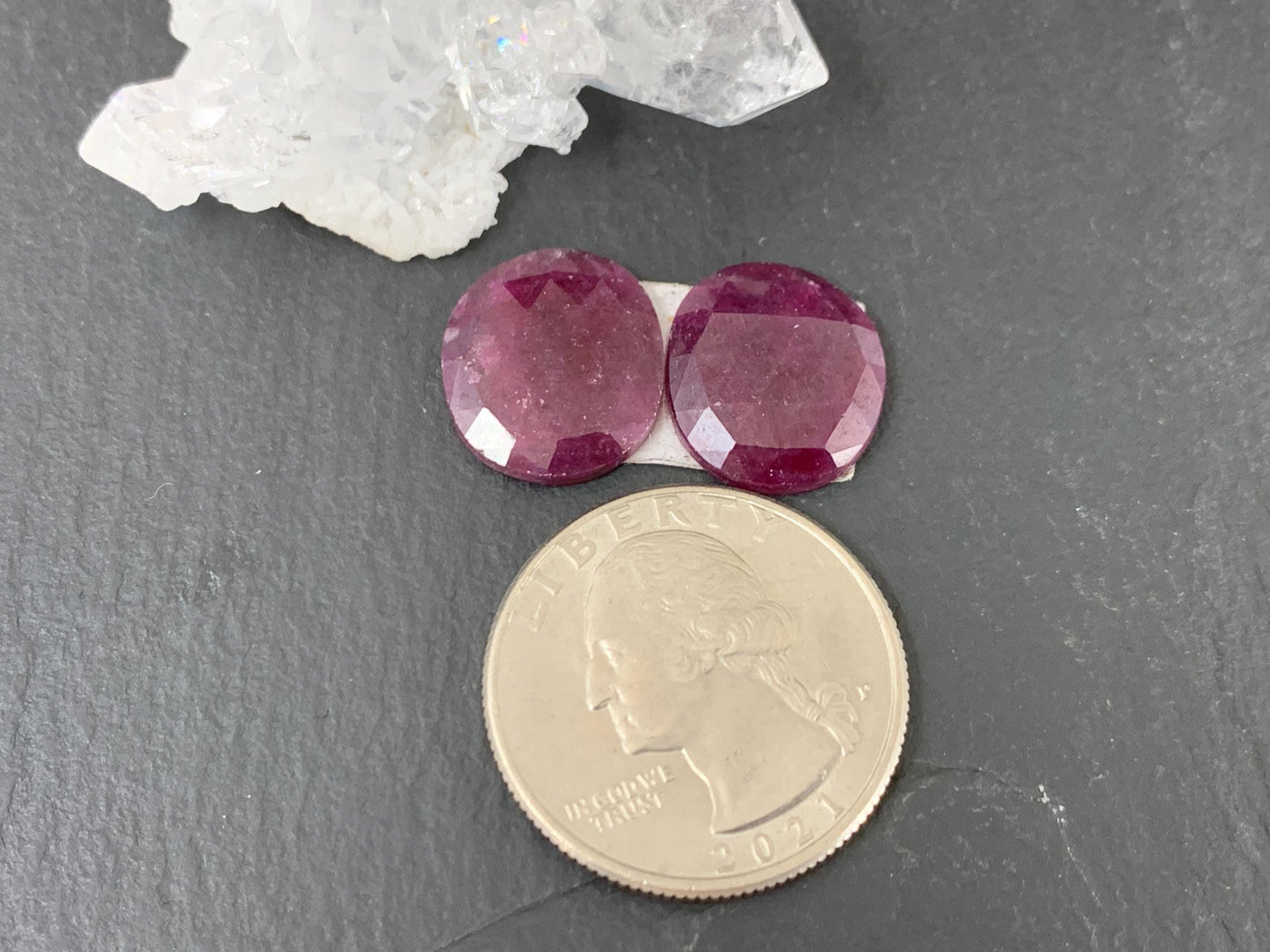 Faceted Ruby pair 13x15x3mm cabochon