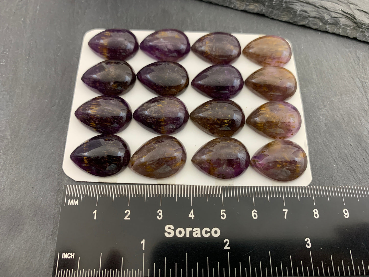 Amethyst Cacoxenite pear 15x20mm cabochon - Calibrated cabochons