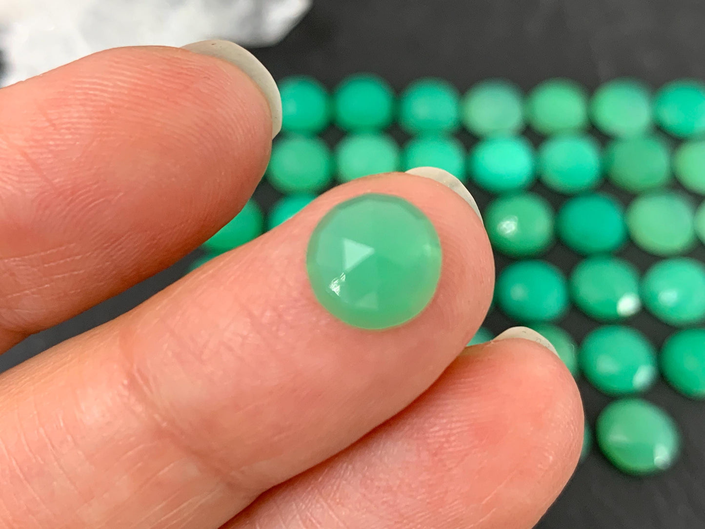 Faceted Chrysoprase round 8mm cabochon
