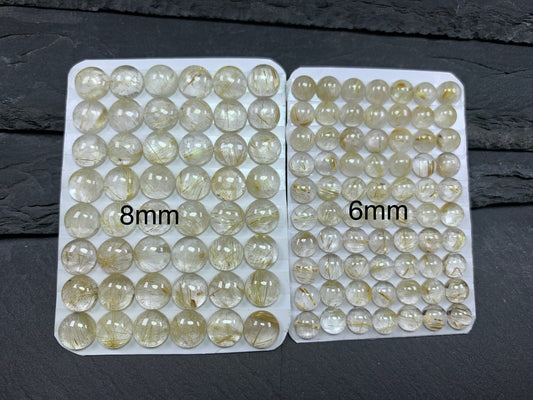 Gold Rutilated Quartz round 6mm, 8mm cabochon - Calibrated cabochons