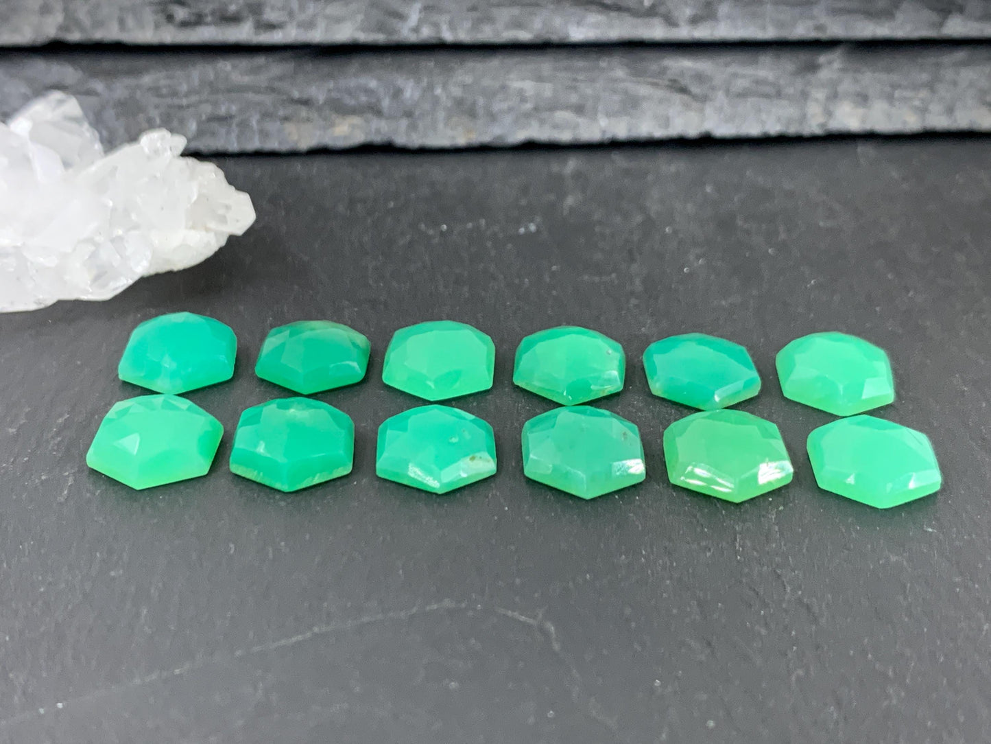 Faceted Chrysoprase Cabochon - 10mm Hexagonal Faceted Green Jewel for Jewelry Making