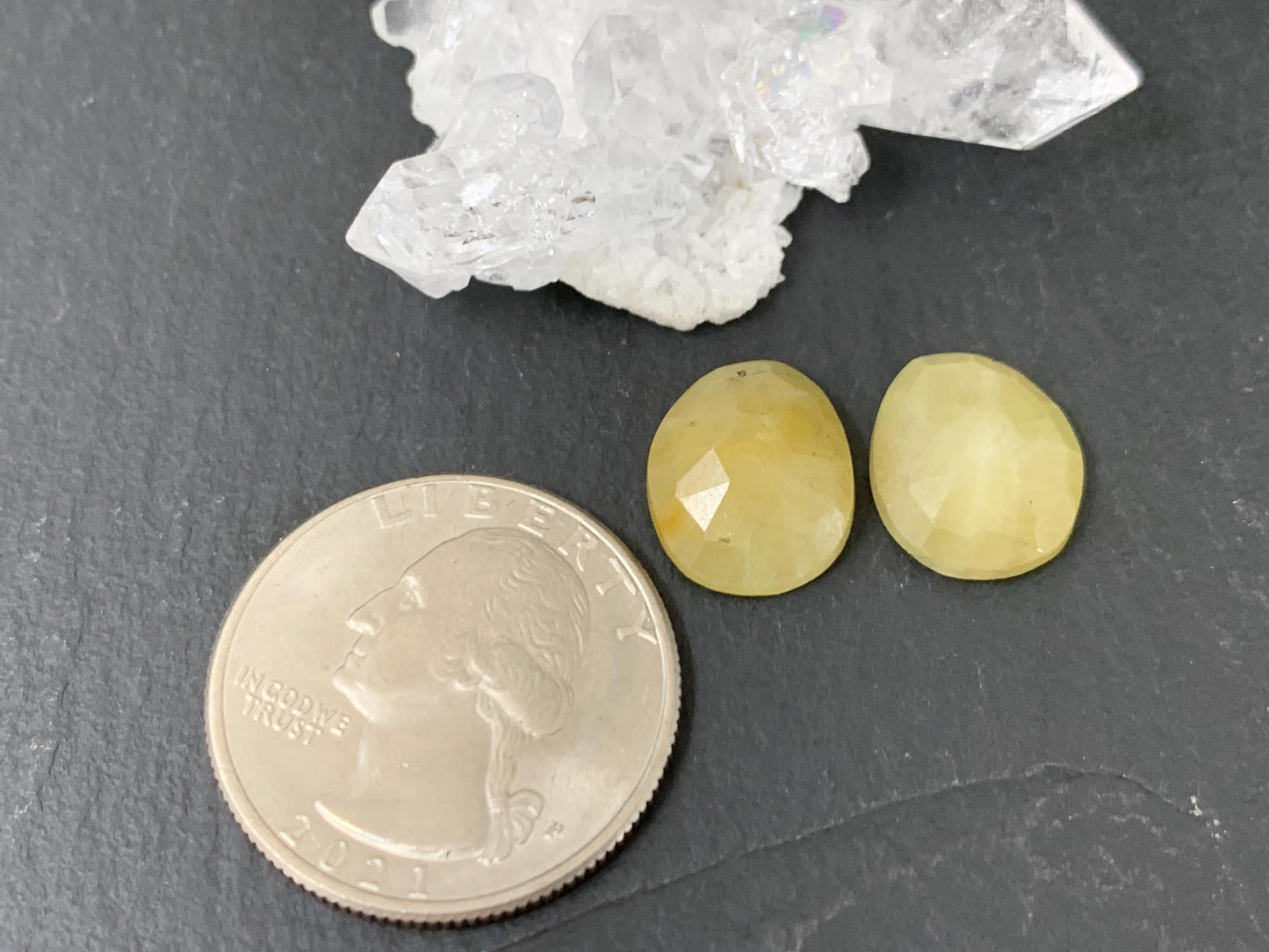 Faceted Yellow Sapphire pair 11x13x4mm cabochon