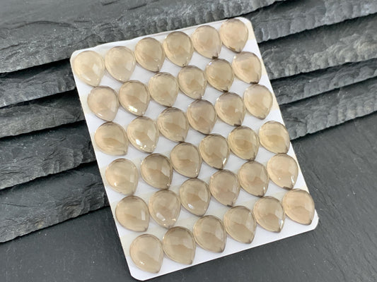 Faceted Smokey Quartz pear 10x12mm Cabochon - Calibrated cabochons