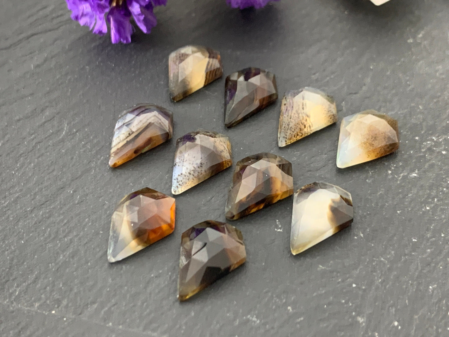Faceted Montana Agate diamond 10x14mm cabochon
