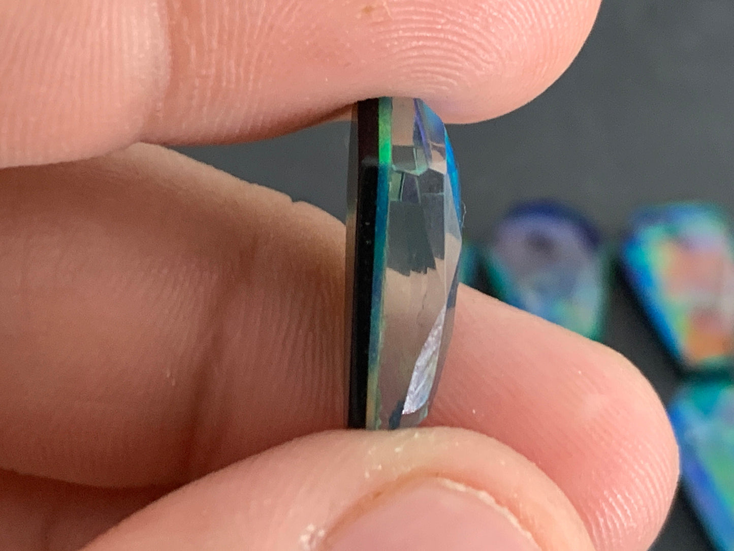 Faceted Aurora Opal coffin 10x16mm cabochon - Doublet cabochons
