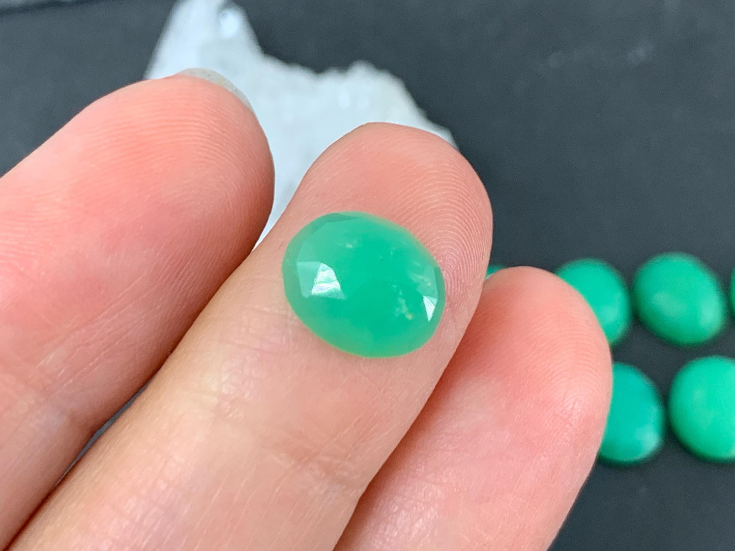 Faceted Chrysoprase Cabochon - 8x10mm Oval Green Gemstone for Jewelry Making Stones