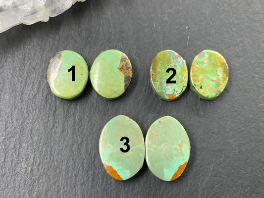 Tibetan Turquoise Pair 11-14mm long Cabochon - Hand Cut Cabochon