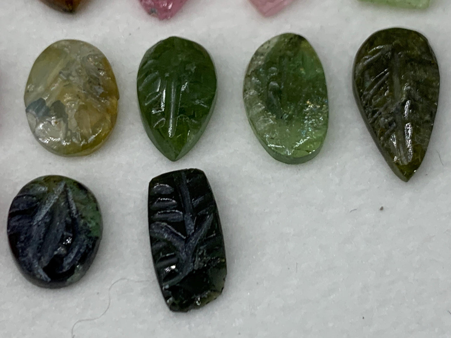 Discounted damaged carved Watermelon Tourmaline 10-12mm long cabochon