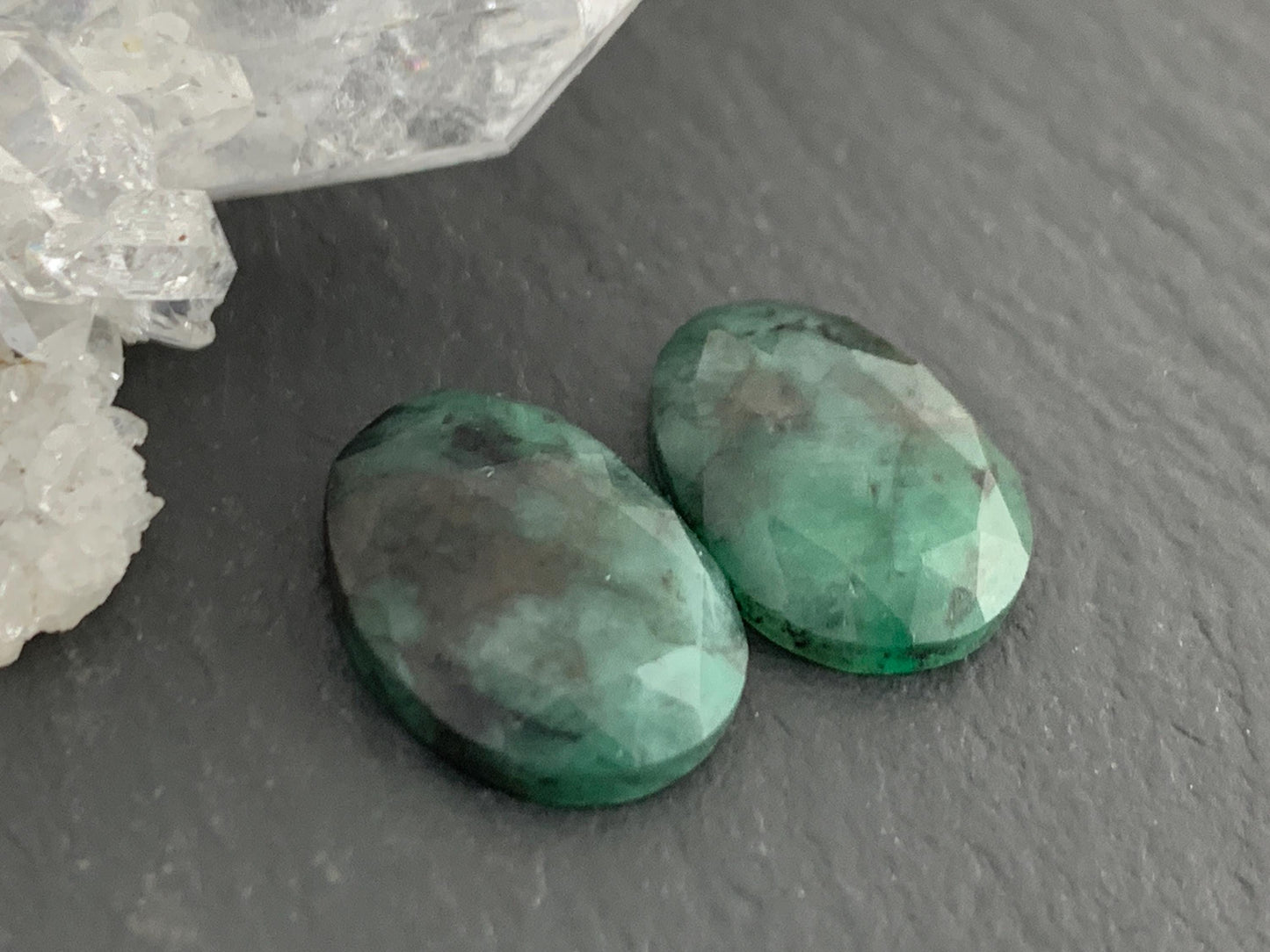 Faceted Emerald Pair 10x14x3mm cabochon