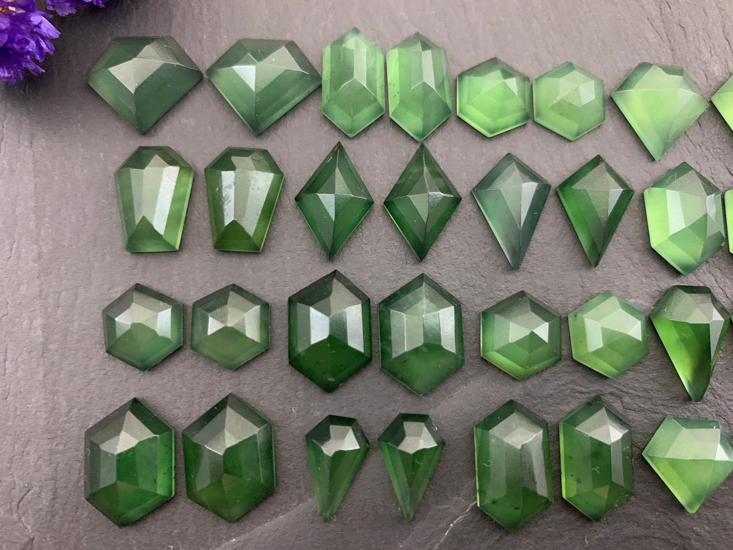 Faceted Serpentine pair cabochon