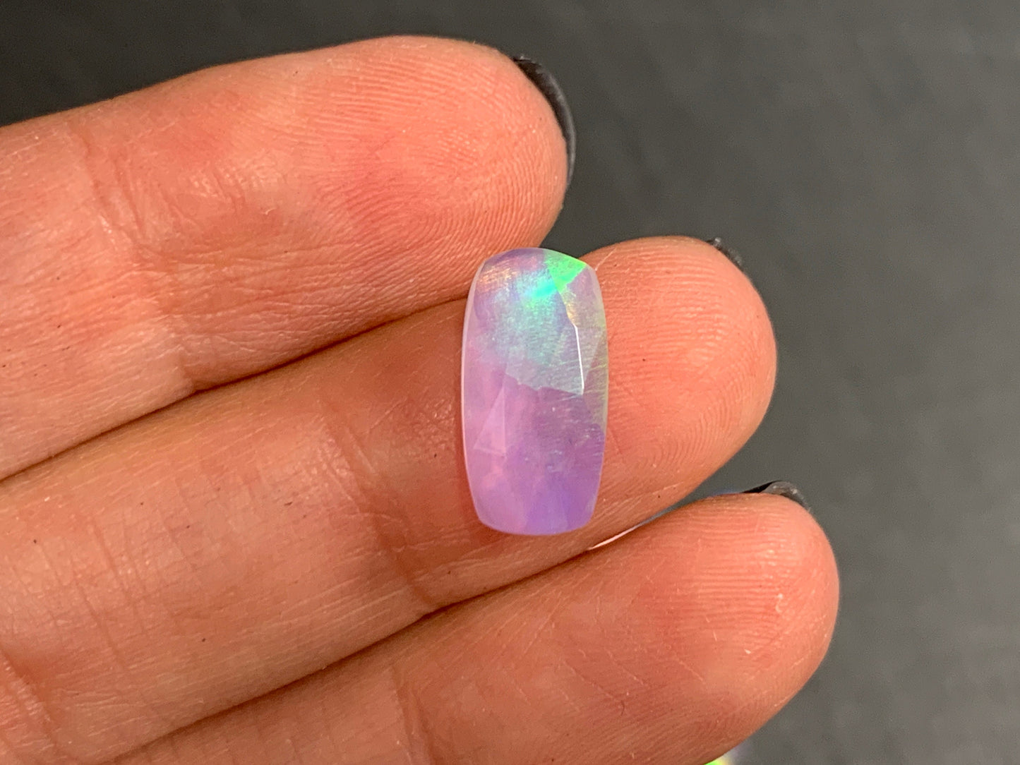 Faceted Aurora Opal rectangle cushion 7x14mm cabochon - Doublet cabochon