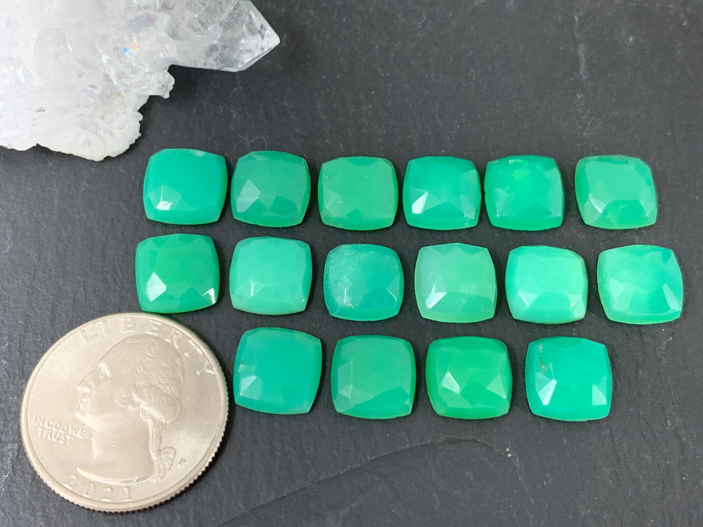 Faceted Chrysoprase square 10mm cabochon