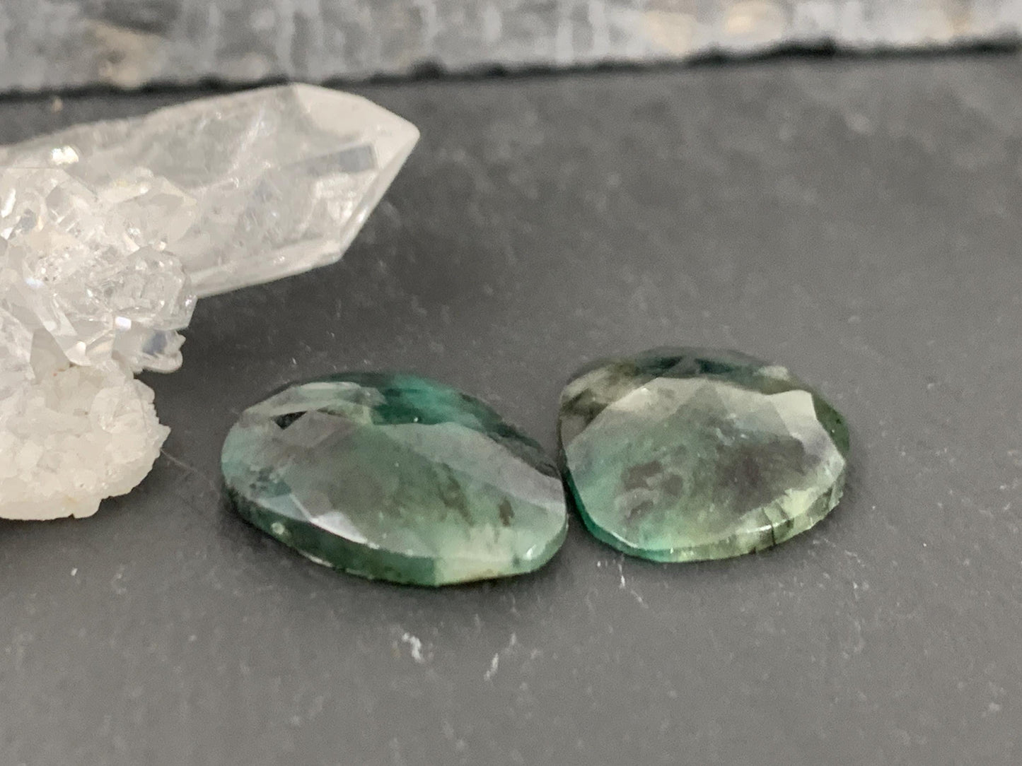 Faceted Emerald pair 13x17x4mm cabochon