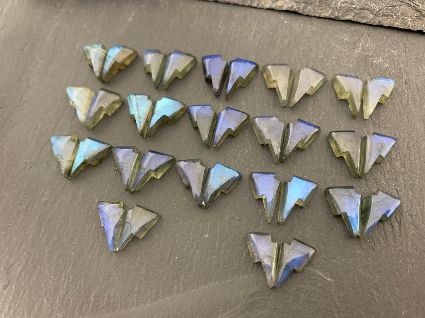Labradorite lightning bolt pair 9x13mm cabochon