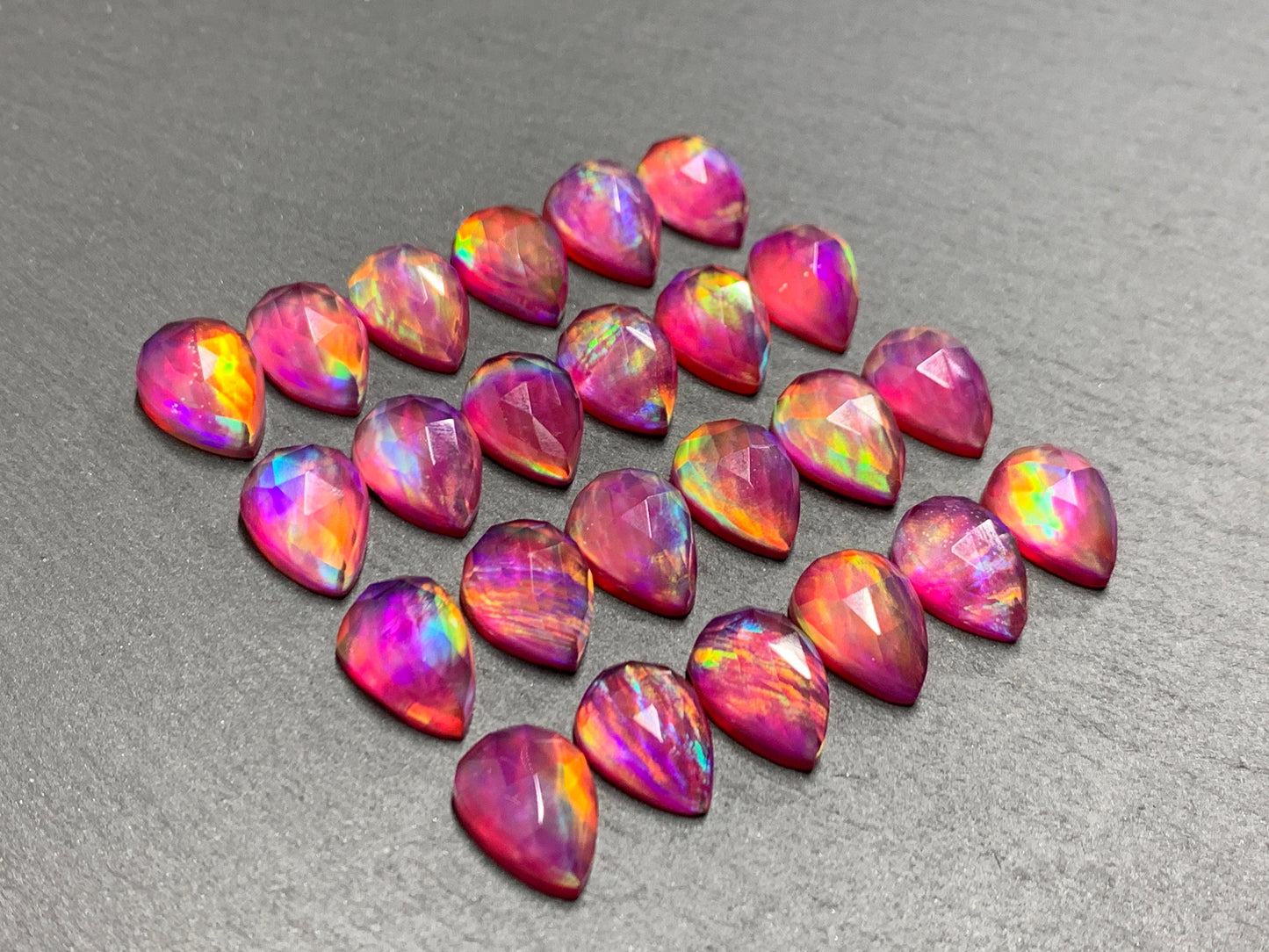Faceted Aurora Opal pear 10x14mm cabochons - Doublet cabochons