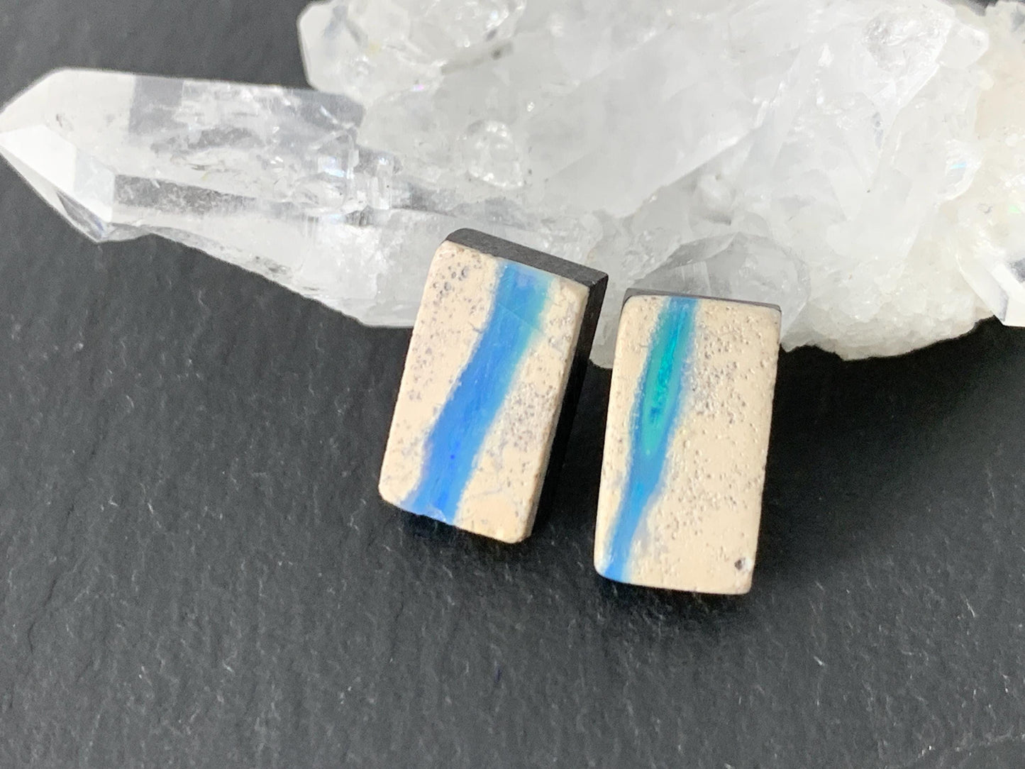 Australian Opal doublet 6x10x3.5mm pair of cabochons