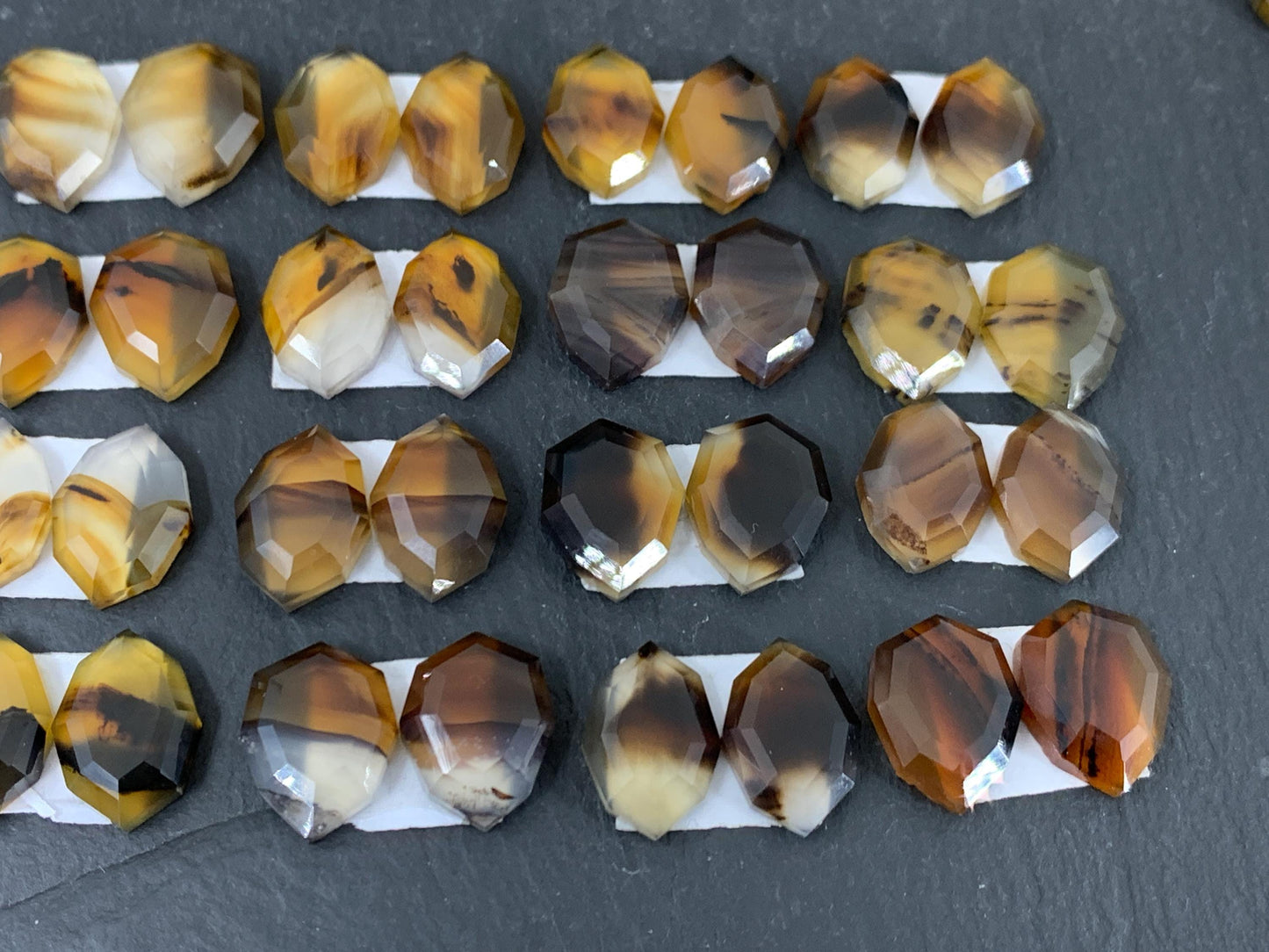 Faceted Montana Agate 14mm long cabochon - Buy by pair