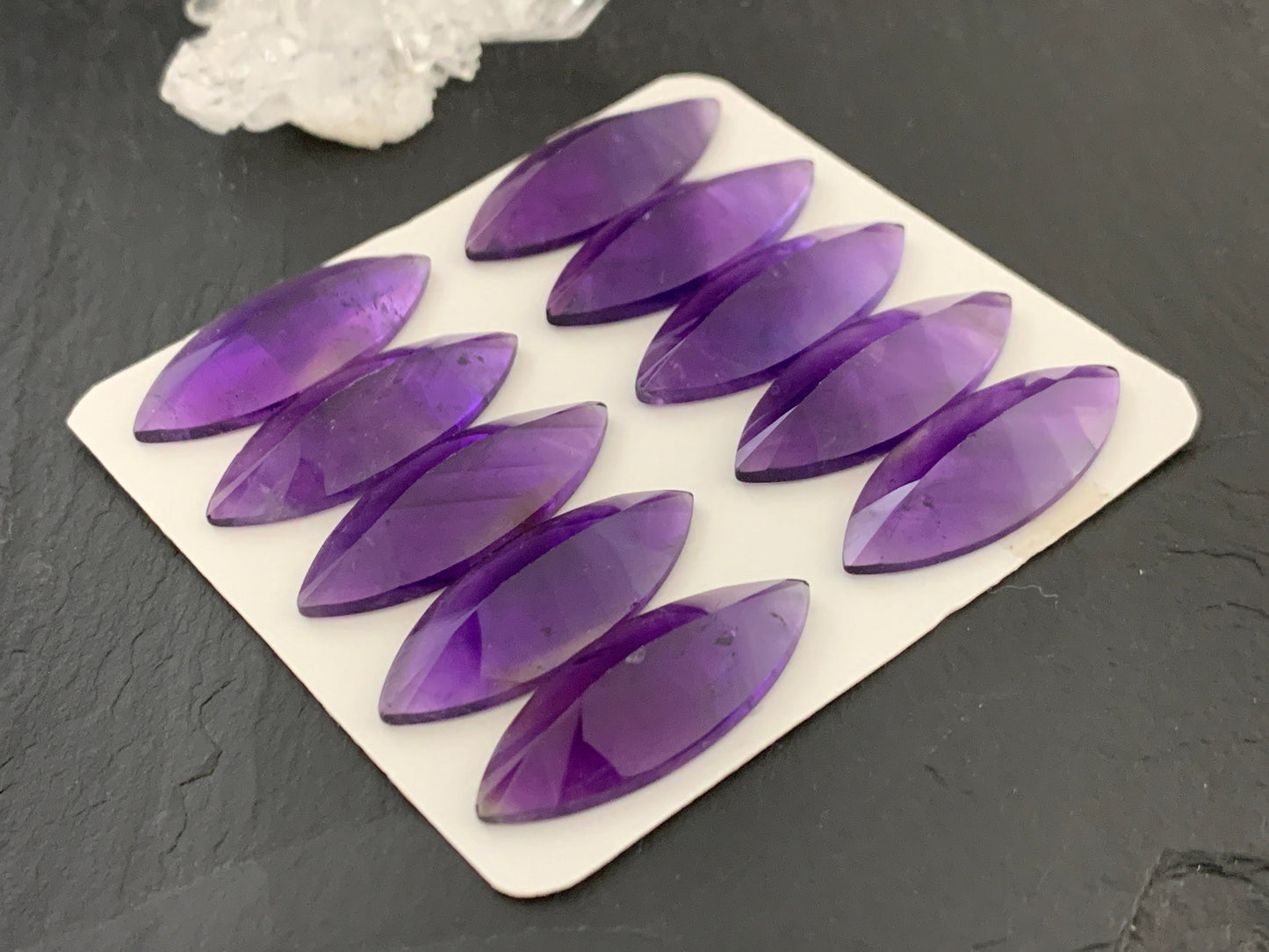 Faceted Amethyst Marquise 12x30mm Cabochon - Natural Purple Gemstone Stone