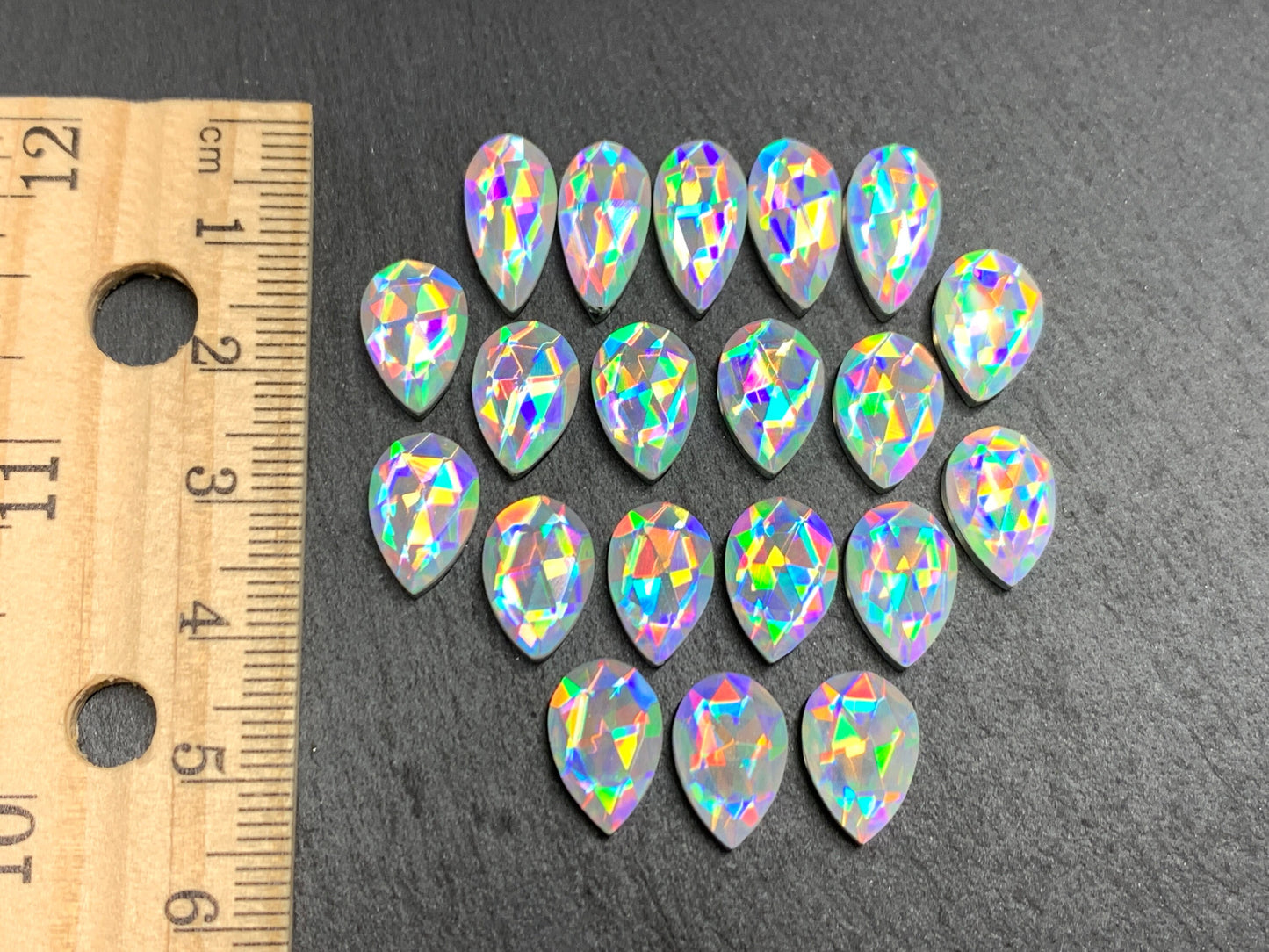 Rose Cut Mystic Rainbow Quartz pear 7x14mm, 8x12mm cabochon doublet