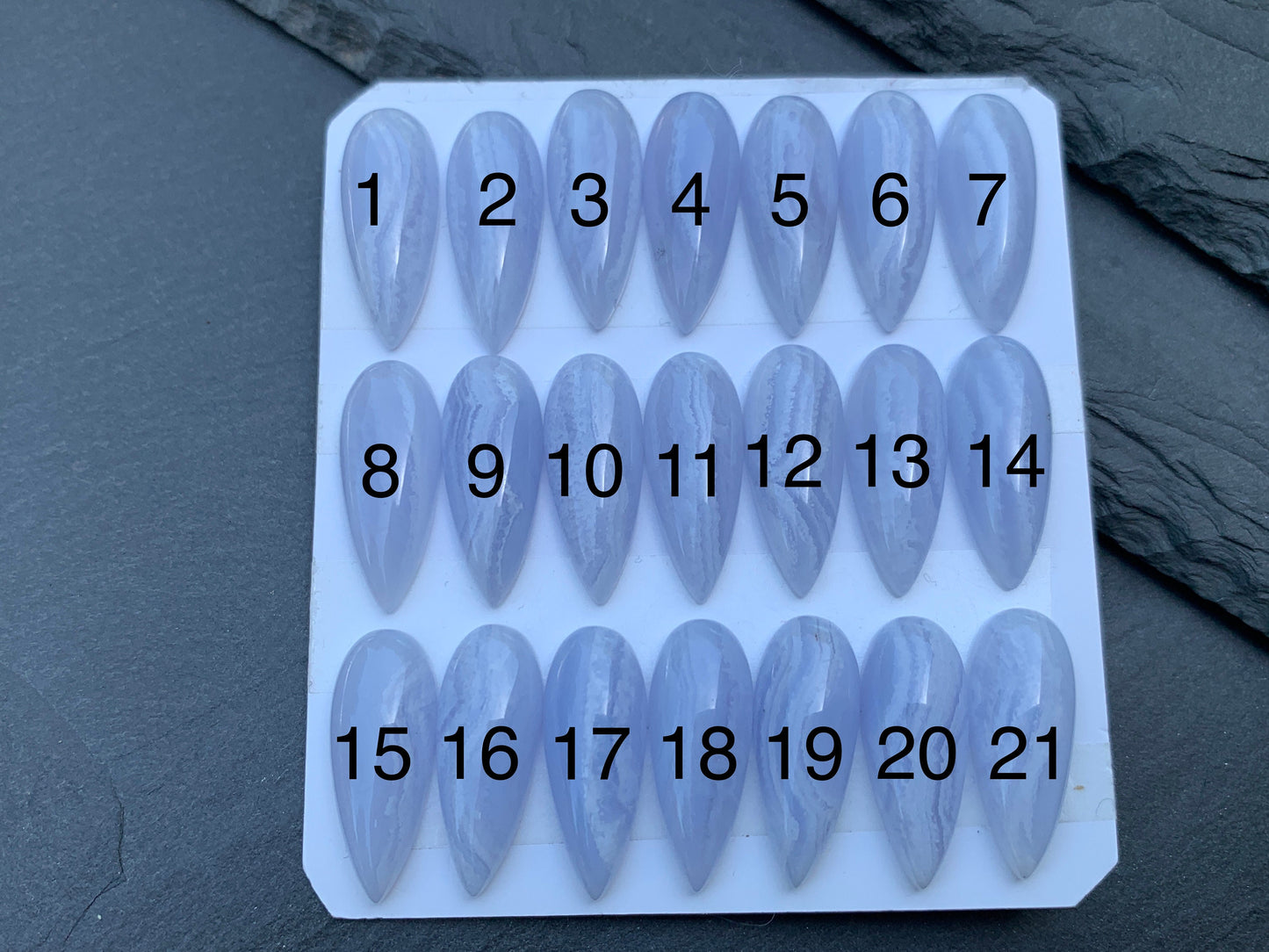 Blue Lace Agate pear 8x20mm cabochon - Calibrated cabochons