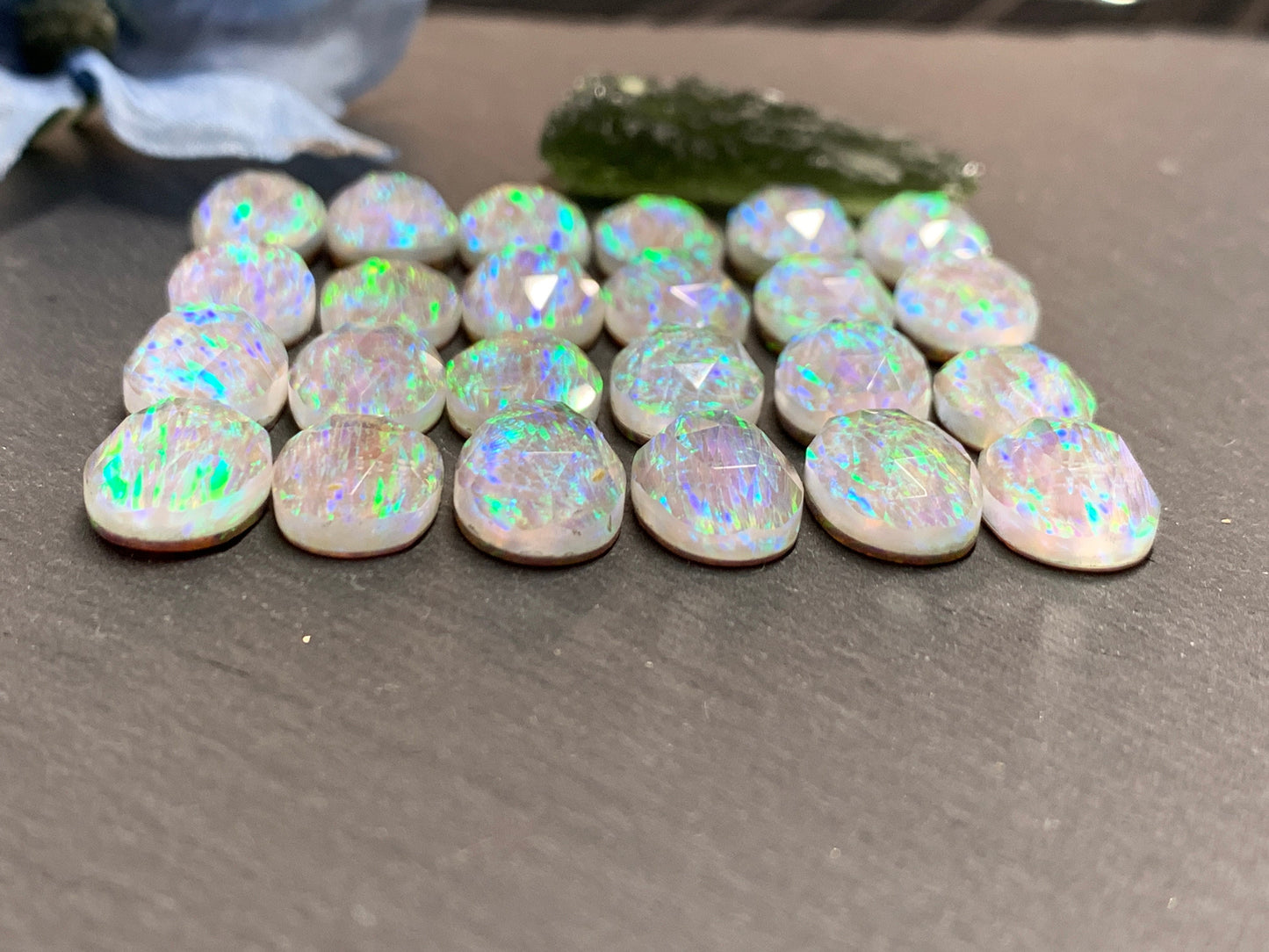Faceted Aurora Opal oval 10x14mm cabochons - Doublet cabochons
