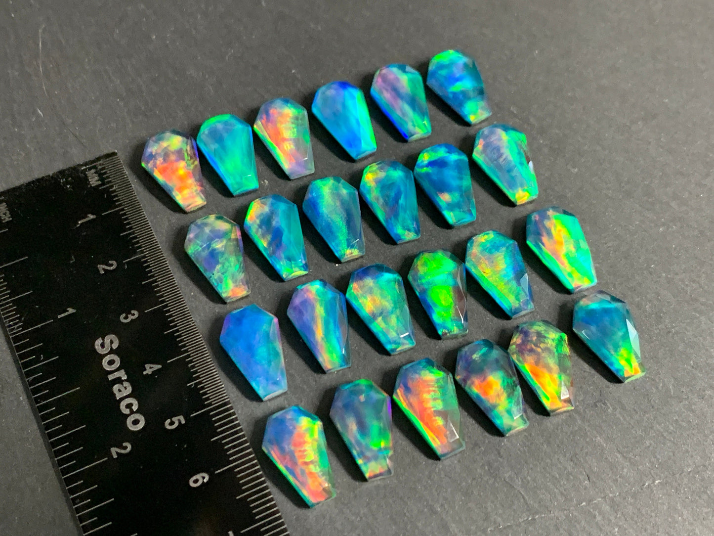 Faceted Aurora Opal coffin 10x16mm cabochon - Doublet cabochons