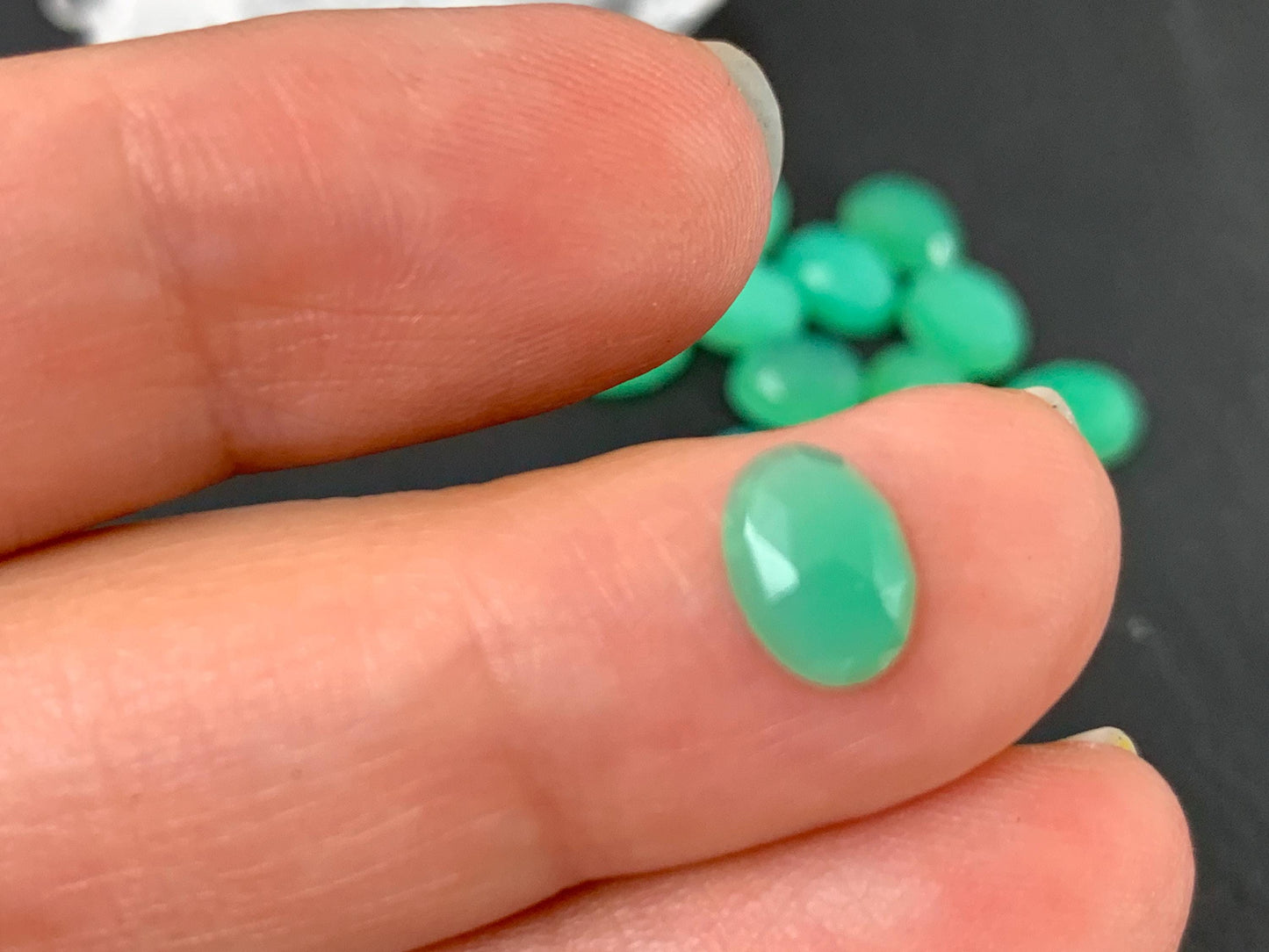 Faceted Chrysoprase oval 6x8mm cabochon