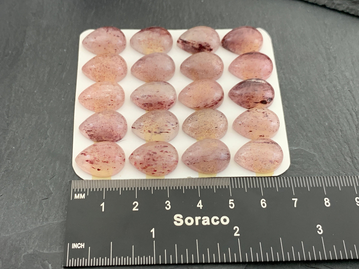 Red Sunstone pear 12x16mm cabochon